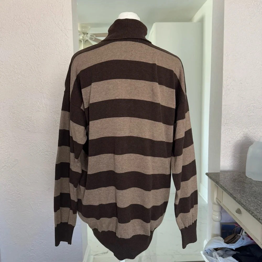 Pria Turtleneck Sweater Size M Brown Tan Striped Long Sleeve Cotton